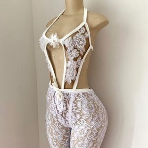 Sexy Bridal Hand beaded Applique Top/ Leggings Set